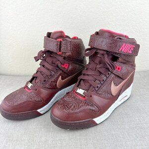 Nike Air Revolution Sky Hi Milan Sneaker Boot Brown-Red Embossed Leather 7.5